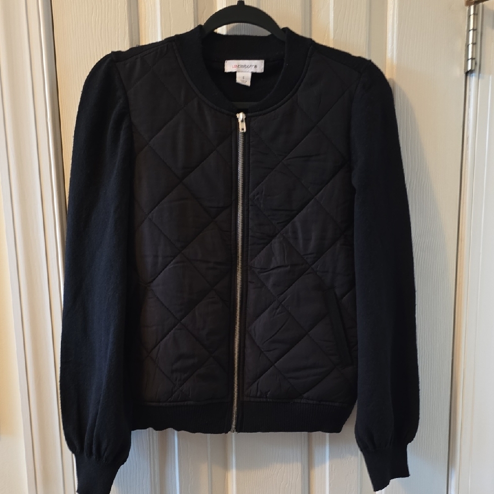 LIZ CLAIBORNE BRAND WOMEN'S BLACK QUILTED SWEATER JACKET SIZE SMALL